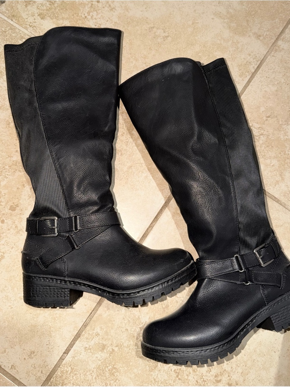 Black Women's Tall Buckle Riding Boots